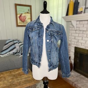 GAP Womens Icon Saddle Blue Denim Long Sleeve Cotton Pockets Jean Jacket